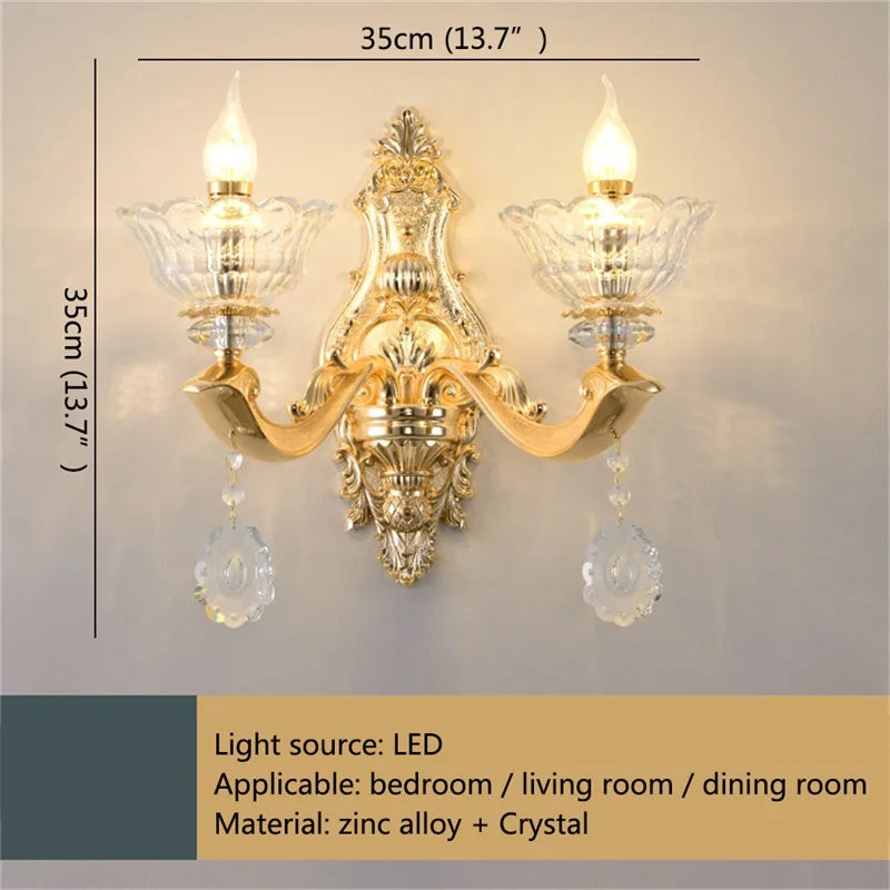 Luxury Gold Crystal Wall Sconce LED Lamp for Home, Bedroom, Living Room by Axyaa