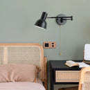 Axyaa Swing Wall Lamp Chrome Iron Fabric Shade E27 Bedroom Sconce Light