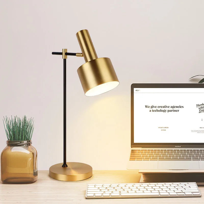 Axya Brass Table Lamp with Tricolored E27 Bulb, Warm Neutral White Light for Home and Hospitality.