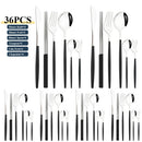 Axyaa 36pc White Gold Stainless Steel Dinnerware Set Flatware Cutlery Kit