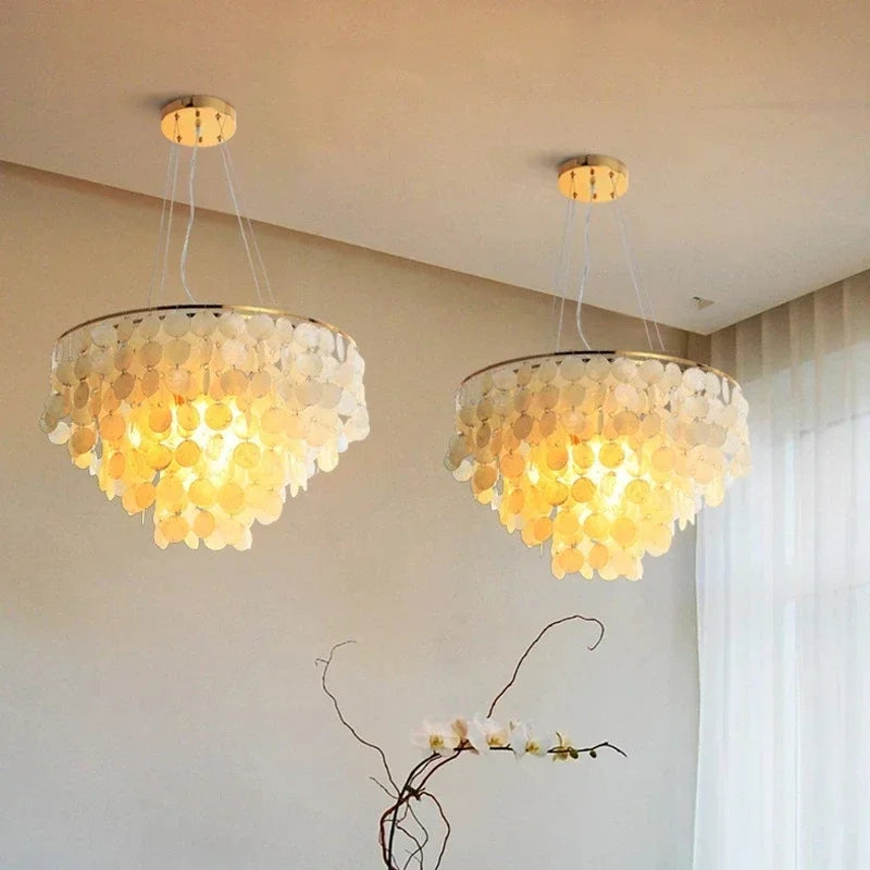 Axyaa Shell Pendant Chandelier: Modern, Cozy Lighting for Home, Hotel, and Shop
