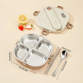 Axyaa Stainless Steel Square Lunch Box with Compartments and Cutlery