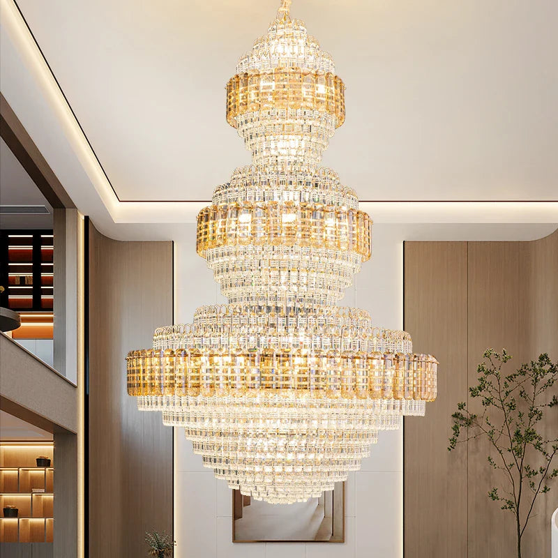 Axyaa European Crystal Duplex Staircase Chandelier for Villa Project Living Room