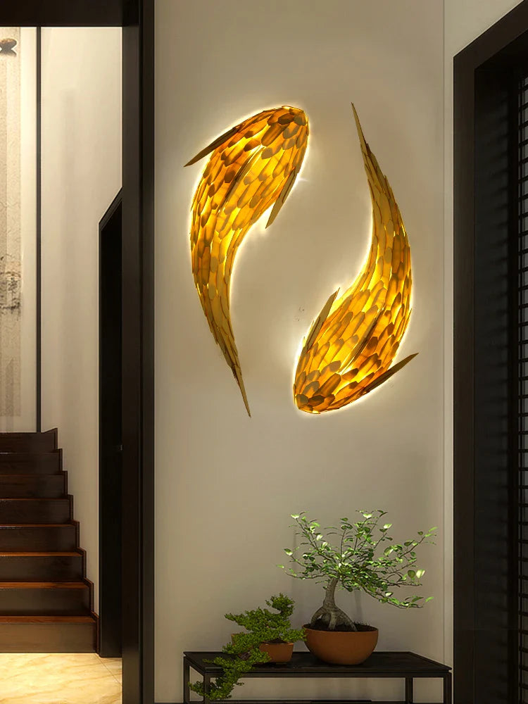 Axya Bamboo Led Fish Wall Lamp for Modern Nordic Living Room Decoration