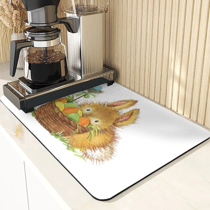 Easter Rabbit Print Kitchen Drying Mat Set by Axyaa