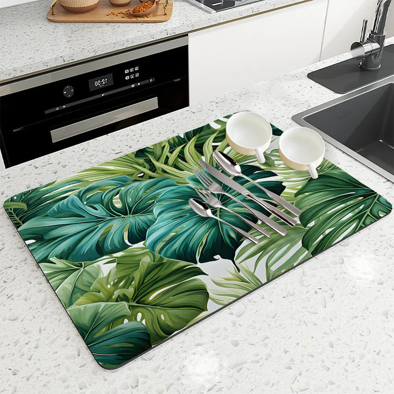 Axyaa Diatom Mud Kitchen Drain Pad Set - Absorbent Tableware Mat for Draining Bowls & Coffee Machine