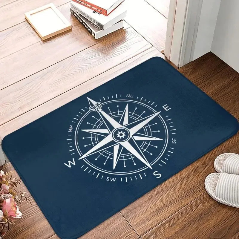 Axyaa Nautical Compass Anchor Rudder Printed Small Non-slip Doormat