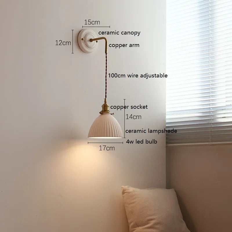 Axyaa Ceramic LED Wall Sconce with Adjustable Copper Arm