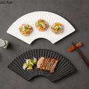 Axya Ceramic Fan-Shaped Sushi Plate Set - Striped Creative Dining Tableware