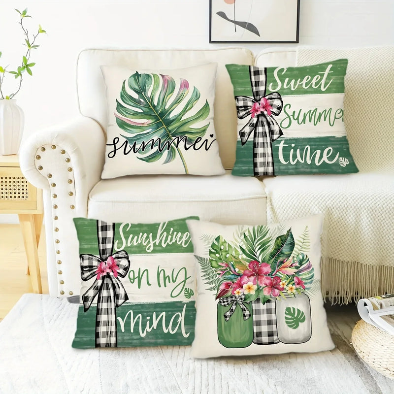 Axyaa Flower Bottle Bow Printed Pillowcase - Living Room Decoration