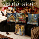 Axyaa Christmas Scenes Pillow Cover for Sofa Bedroom Car - Rectangular Cushion
