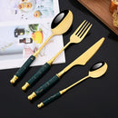 Axyaa Green Gold Stainless Steel Cutlery Set Dinnerware Flatware Silverware