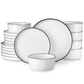 Axyaa 12/16/18/24 Piece Black Rim Dinnerware Sets with Standing Edge