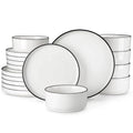 Axyaa Black Rim Dinnerware Set - 12/16/18/24 Pieces, Half Standing Edge