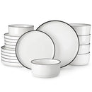 Axyaa Black Rim Dinnerware Set - 12/16/18/24 Pieces, Half Standing Edge