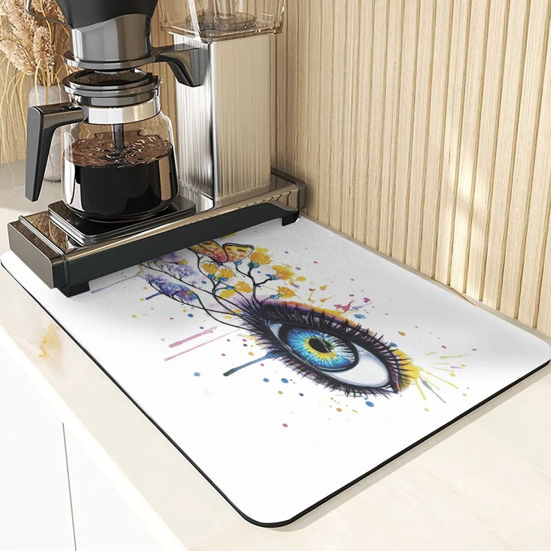 Eye Print Watercolor Style Absorbent Drying Mat & Coasters Set by Axyaa