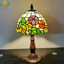 Axyaa 8-Inch Petunia Tiffany Style Table Lamp with Hand-welded Art Glass