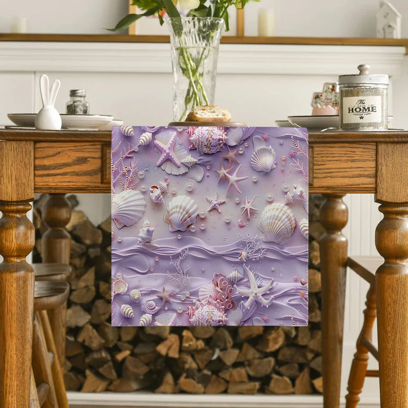 Axyaa Shell Starfish Pearl Coral Table Runner for Farmhouse Dining Décor
