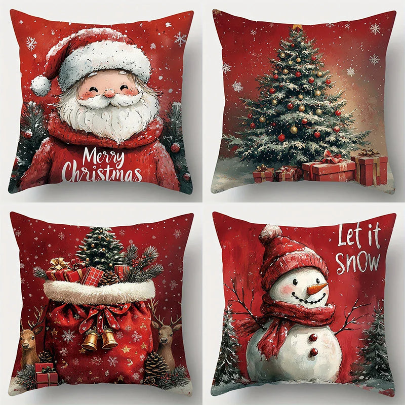 Christmas Pillowcase Santa Claus Snowman Tree Cover by Axyaa Home - Festive Sofa Cushion