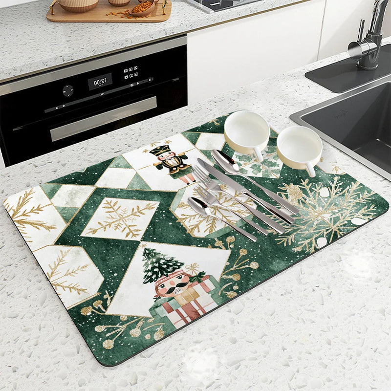 Axyaa Christmas Nutcracker Drying Mat for Kitchen and Bathroom