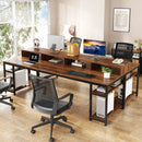 Axyaa Double Computer Desk with Monitor Stand, Storage Shelves | 78.74" Extra Long Work Table