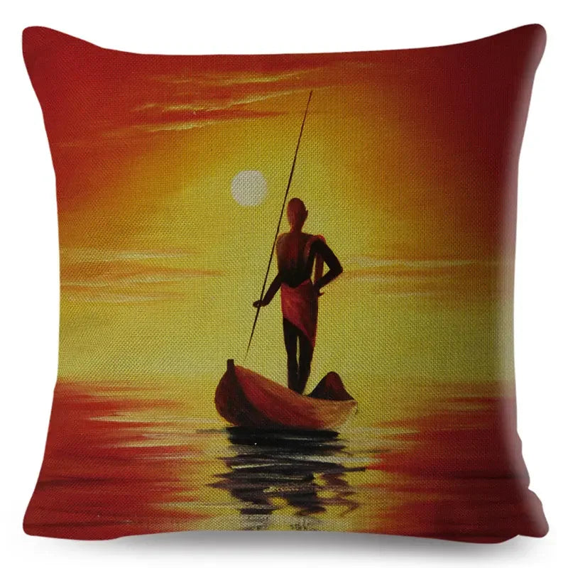 Axyaa Abstract African Woman Decorative Cotton Linen Cushion Cover