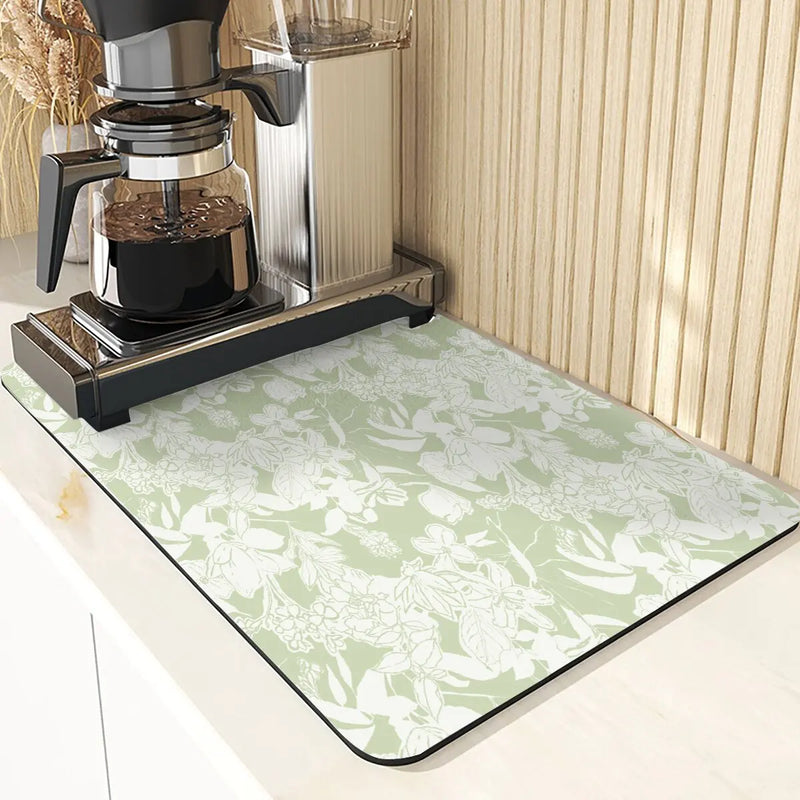 Axyaa Silicone Dish Mat, Flowers Pattern Absorbent Drying Mat for Kitchen Essentials