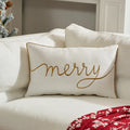 Axyaa Christmas Letter Embroidery Lumbar Pillow Cover in White Red Green
