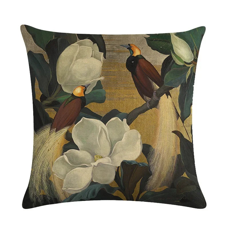 Luxury Bird Cotton Linen Cushion Cover by Axyaa for Home Decor