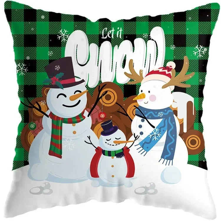 Cute Santa Claus Snowman Print Pillowcase for Axyaa Christmas Party Decor