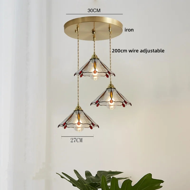 Axyaa Modern Pink Glass LED Pendant Lights Copper Hanging Lamp for Home Decor