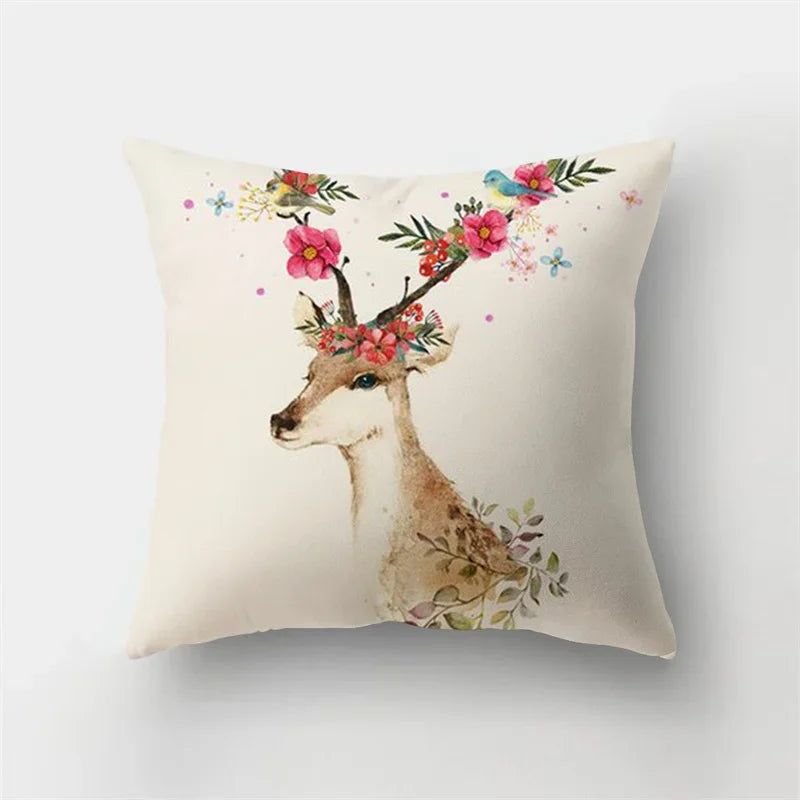Deer Animal & Natural Leaves Cushion Cover by Axyaa - Home Decoration