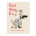 Axyaa Black Balloon Dog Canvas Painting with 'Shit Happens' Quote Wall Art