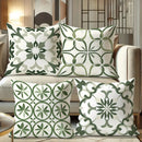 Bohemian Velvet Floral Throw Pillow Covers - Axyaa Green & White Decorative Cases