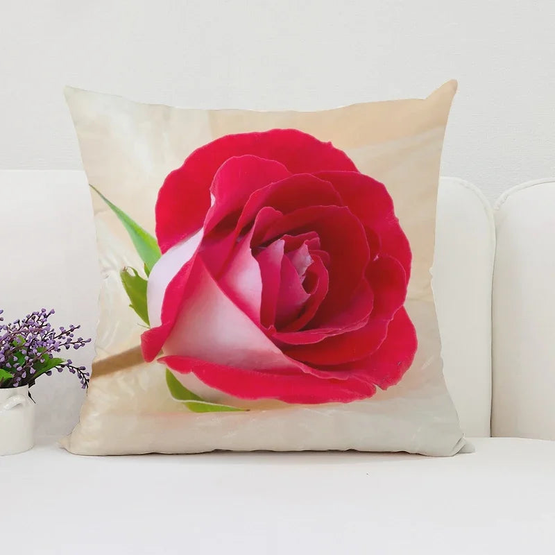 Axyaa Rose Flowers Decorative Pillow Cover 45x45 Cushion Cover Cases Home Decoration