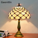 Axyaa Stained Glass Tiffany Table Lamp Mediterranean LED Bedroom Decoration