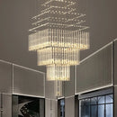 Axyaa Modern Square Columnar Crystal Chandelier for Living Room, Staircase, and Loft