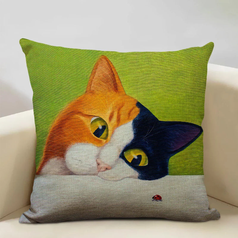 Axyaa Cat and Dog Pattern Cushion Cover 45x45cm Linen Square Pillowcase