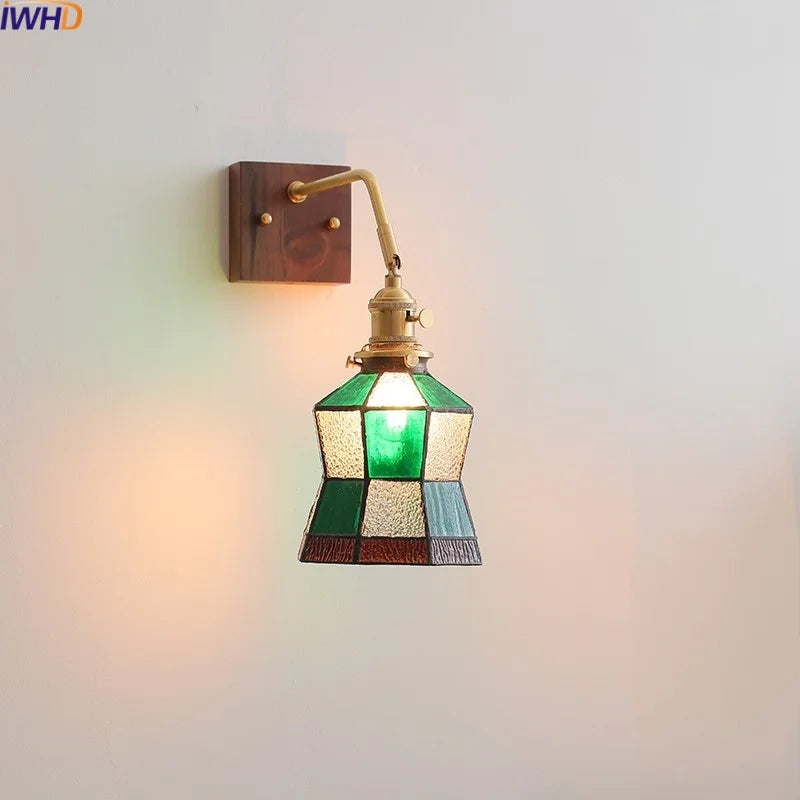 Axyaa Glass Walnut LED Wall Light Fixtures for Modern Home Decor