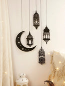 Axyaa Black Wooden Crescent Moon and Stars Wall Hanging