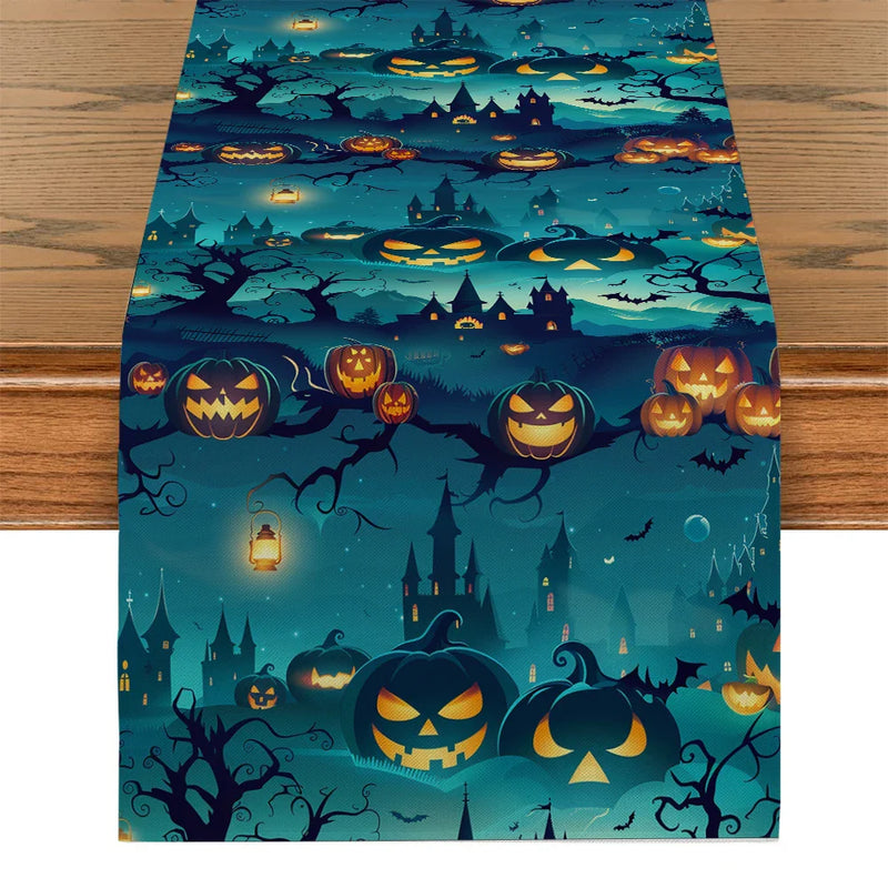 Axyaa Spooky Pumpkin Head Table Runner for Halloween Party Décor