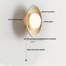 Axyaa White Glass LED Wall Lights with Wood Base Pull Chain Switch for Nordic Modern Decor