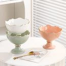 Axyaa Ceramic Golden Trim Dessert Bowl, High-Footed Salad Bowl for Ice Cream & Macarons