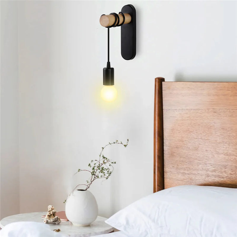 Axyaa Black Wood Wall Lights Modern Bedroom Lamp LED Lighting Sconce