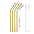 Axyaa Gold Bend Stainless Steel Straws Set with Cleaner Brush - 4 Pcs