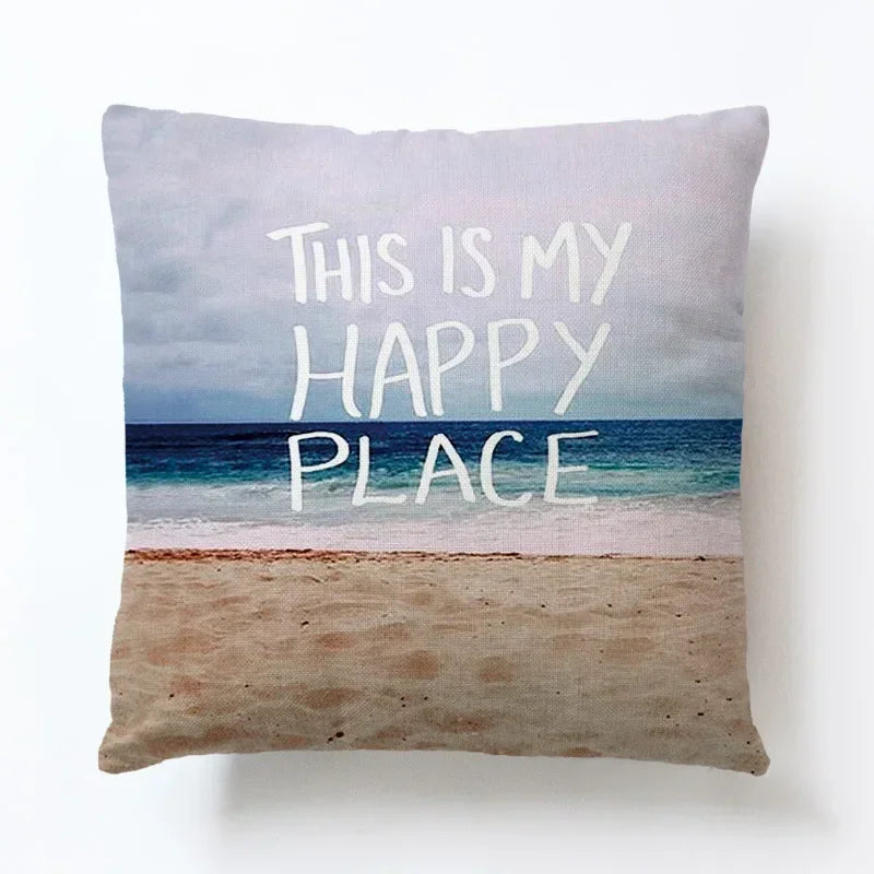 Summer Beach Alphabet Linen Pillowcase by Axyaa - Decorative Throw Pillow Cover