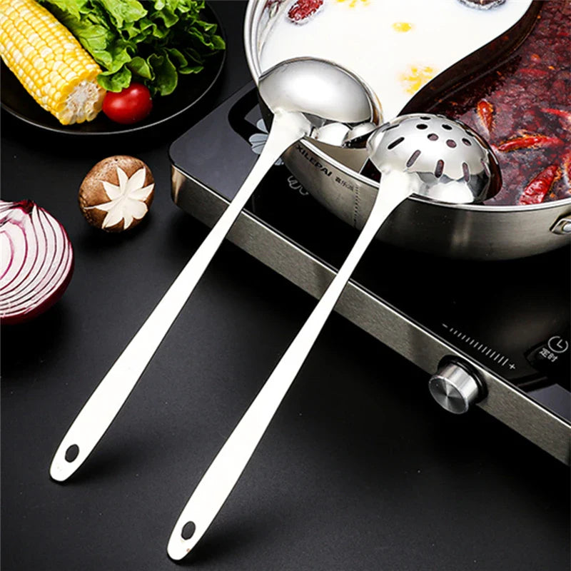 Axyaa Stainless Steel Long Handle Soup Spoon Colander for Hot Pot Kitchen Utensil
