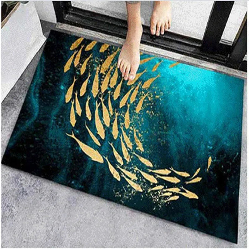 Axyaa Geometric Print Non-Slip Kitchen Rug: Bohemian Ethnic Style, Modern Design