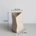 Axyaa Triangle Wrinkle Ceramic Vase for Desk Decoration and Floral Arrangement