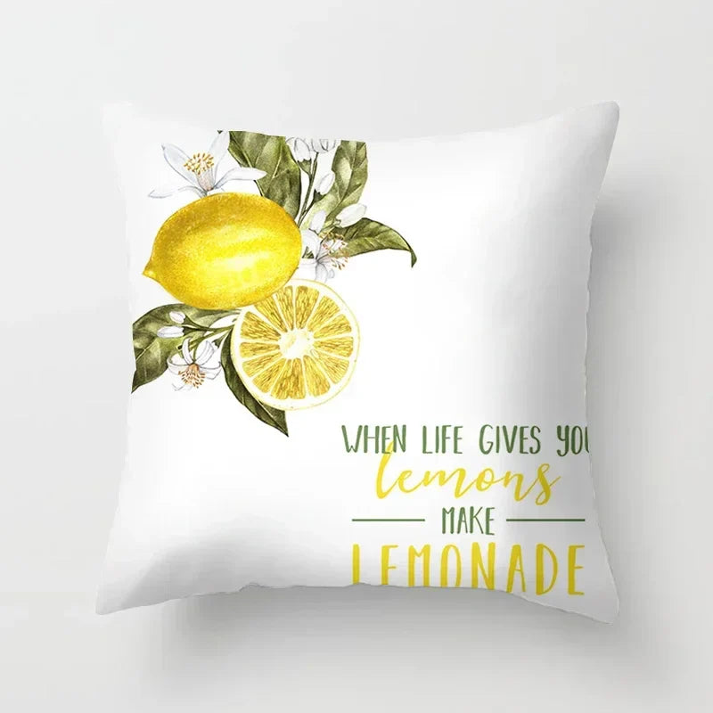 Lemon Pattern Summer Cushion Cover for Sofa Decor by Axyaa